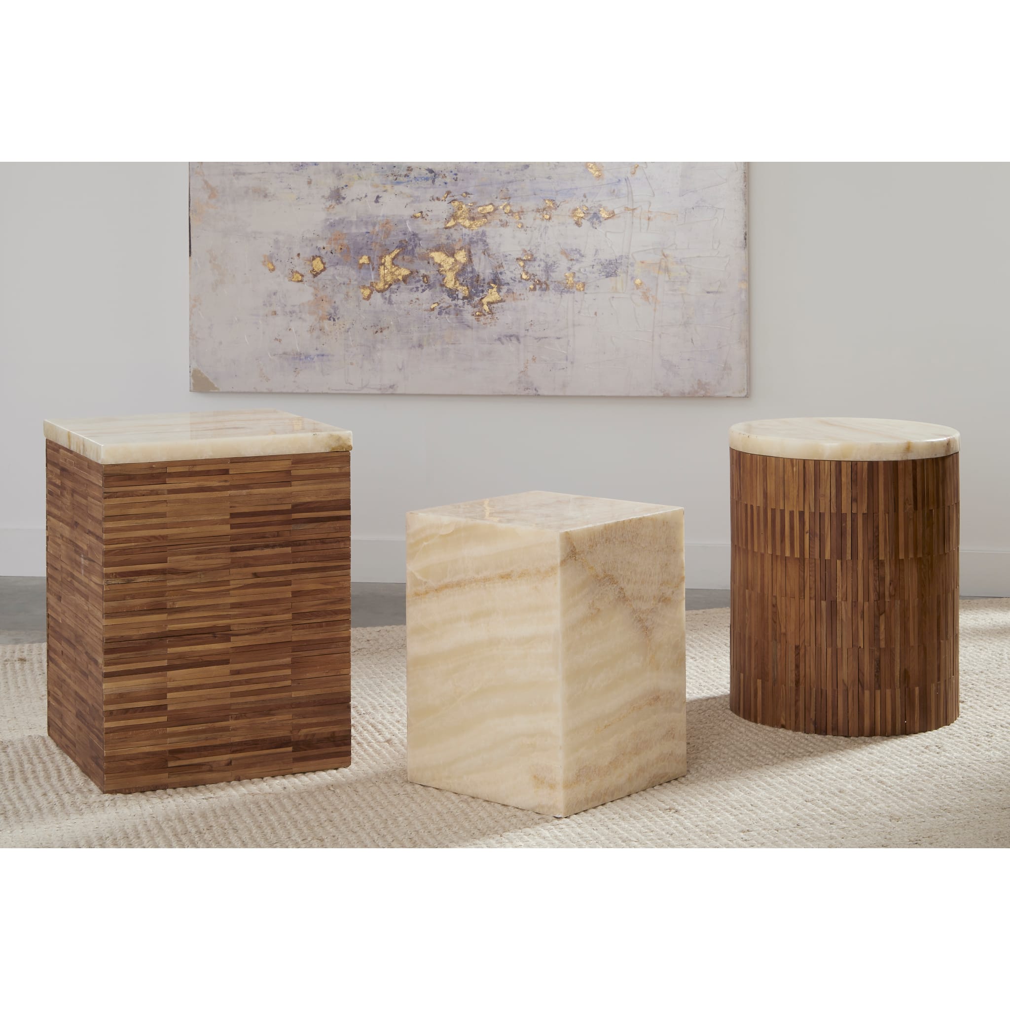 One Stone Wood Tile End Table in Onyx and Solid Teak