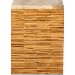 One Stone Wood Tile End Table in Onyx and Solid Teak