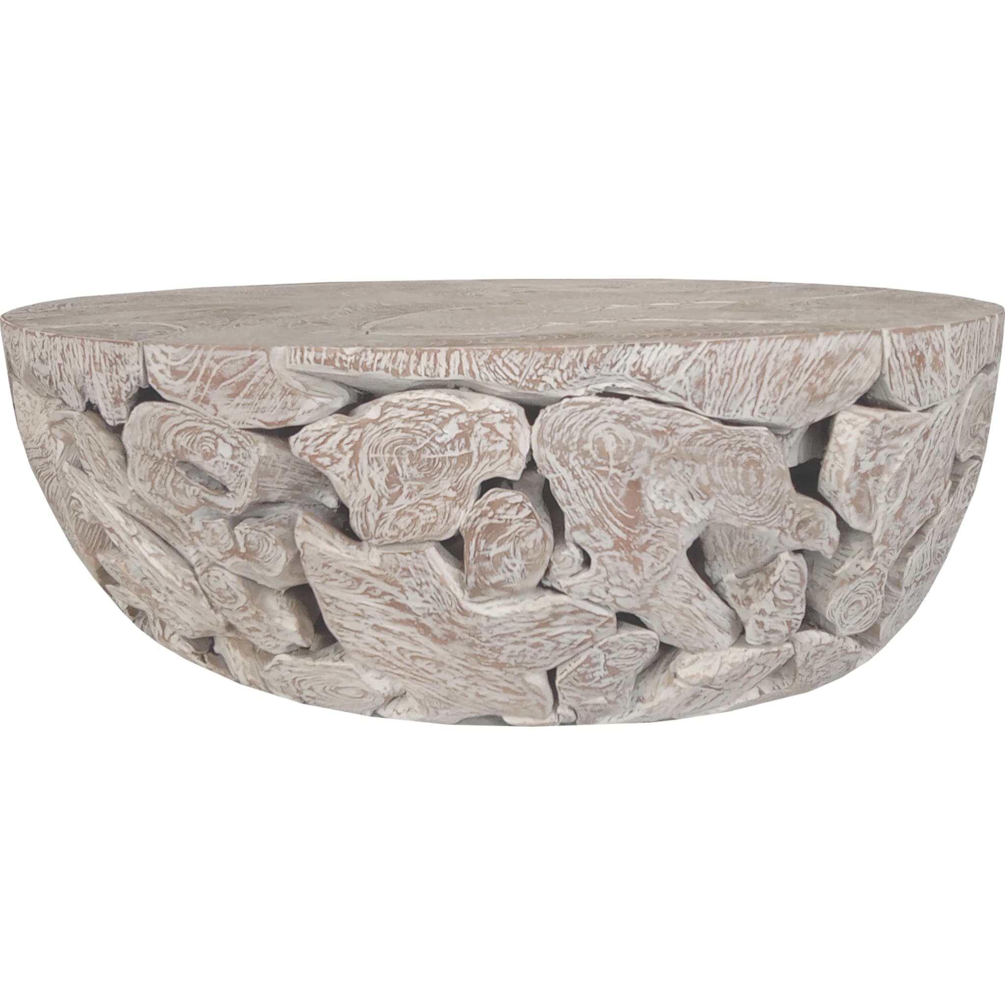 One Teak Slice Solid Wood Coffee Table in Bleached Teak