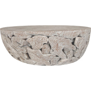 One Teak Slice Solid Wood Coffee Table in Bleached Teak