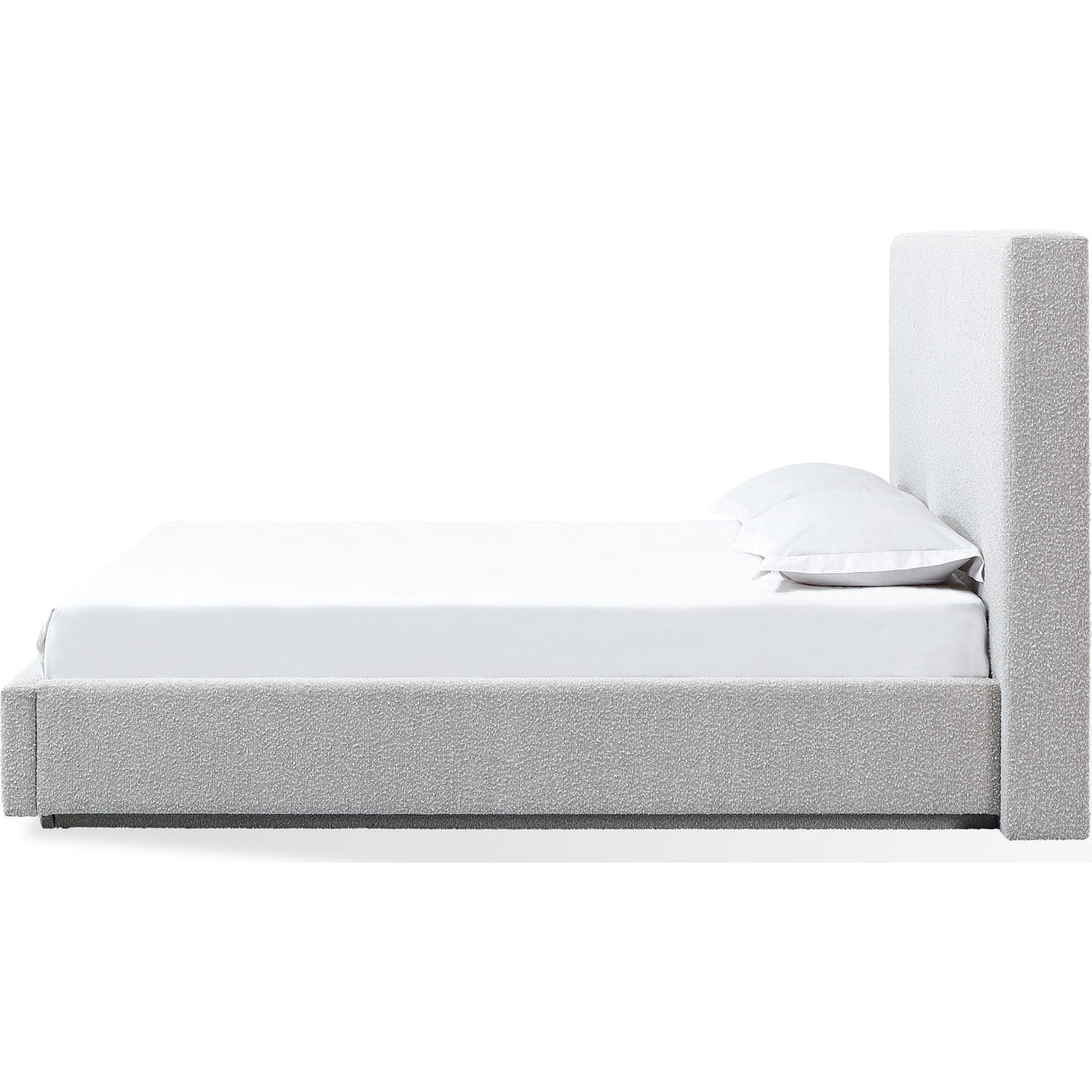 One Upholstered Platform Bed in Cotton Ball Boucle