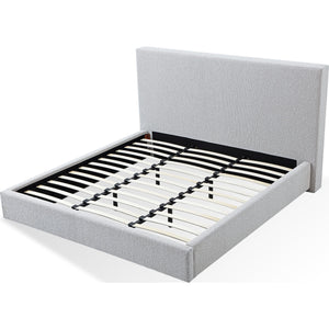 One Upholstered Platform Bed in Cotton Ball Boucle