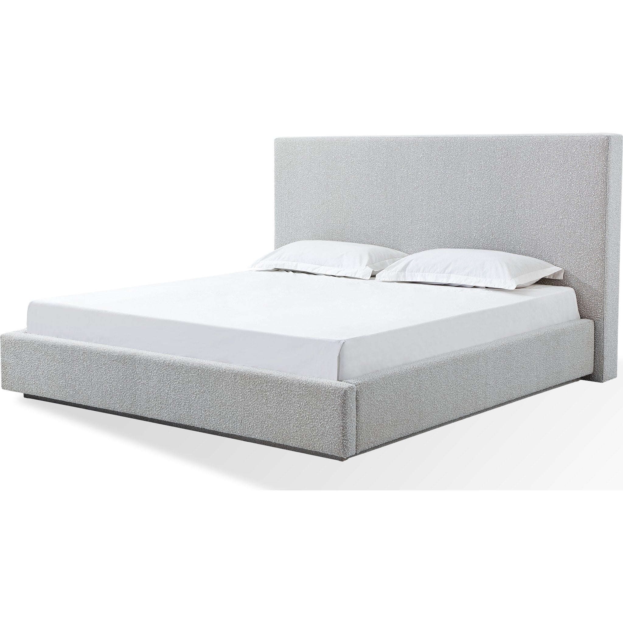 One Upholstered Platform Bed in Cotton Ball Boucle