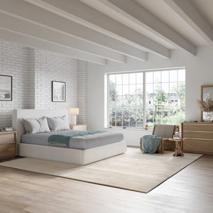One Upholstered Platform Bed in Pearl