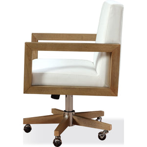 One Wood Frame Home Office Chair in Solid Wood and White Canvas