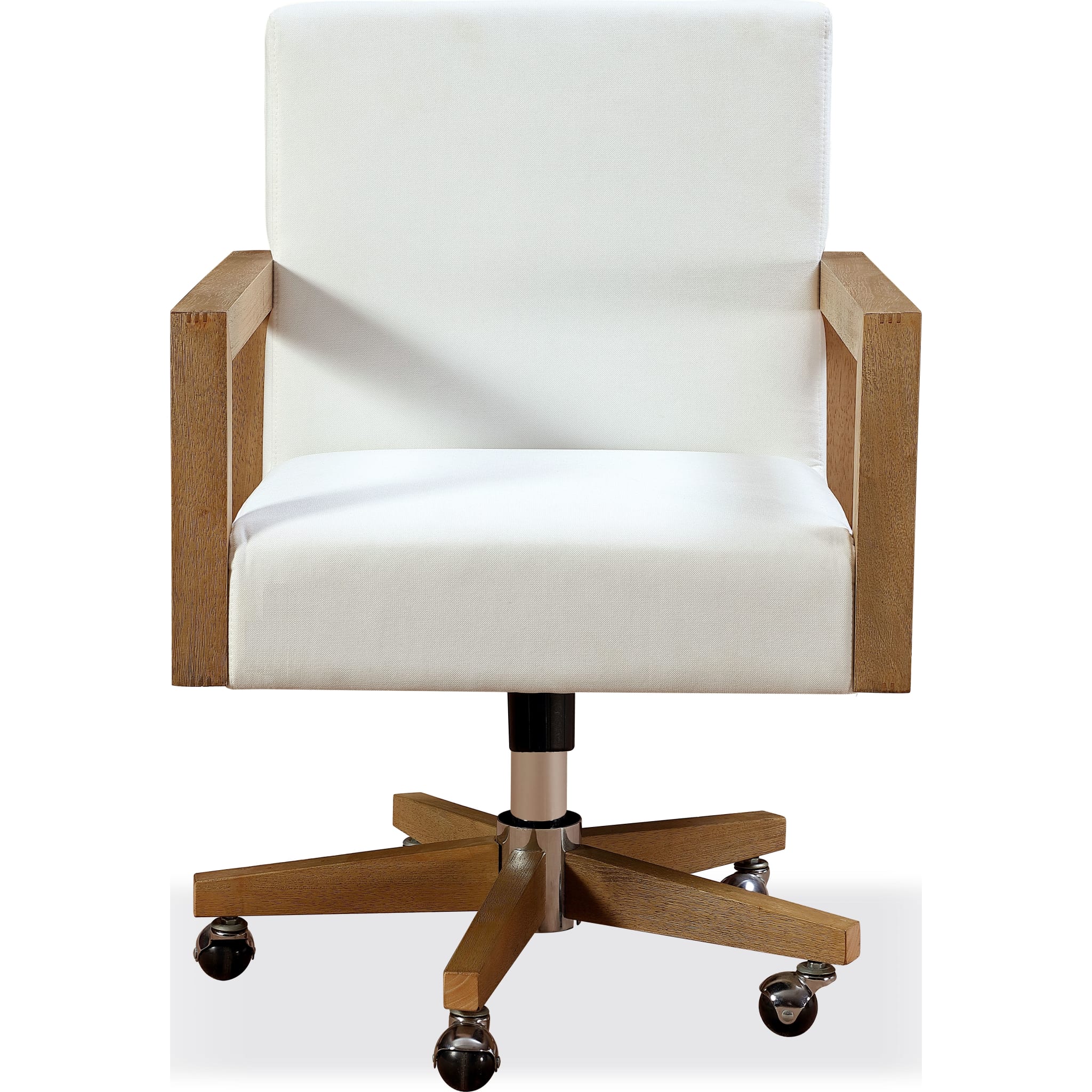 One Wood Frame Home Office Chair in Solid Wood and White Canvas