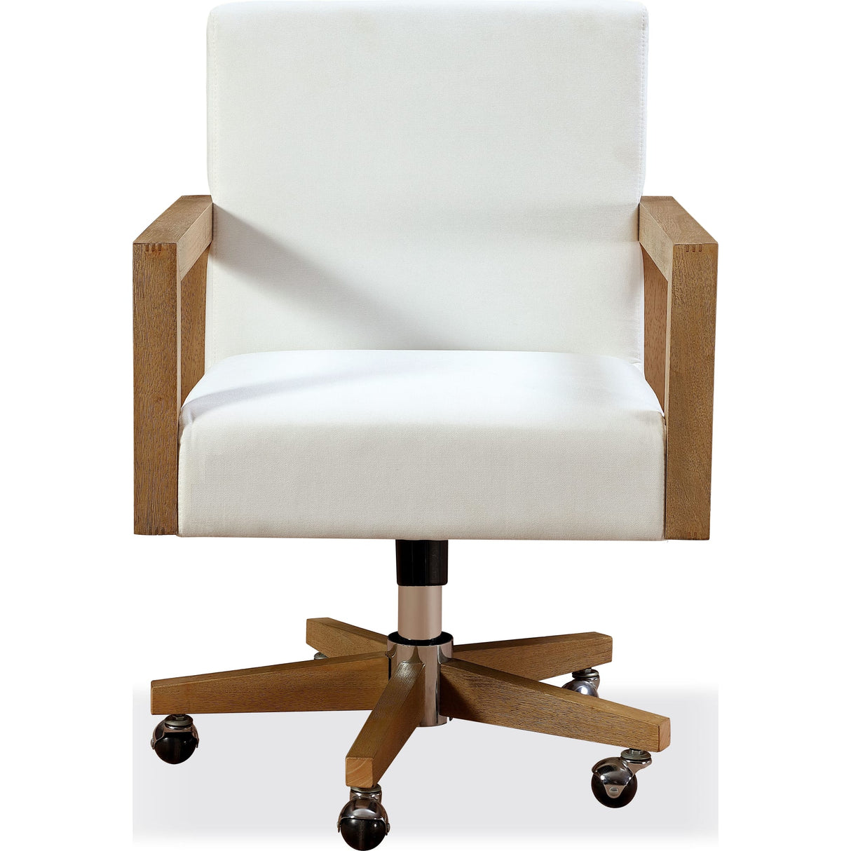 One Wood Frame Home Office Chair in Solid Wood and White Canvas