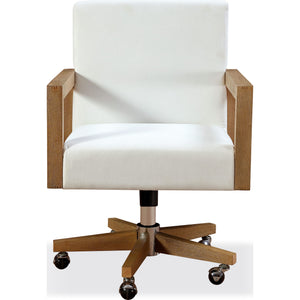One Wood Frame Home Office Chair in Solid Wood and White Canvas
