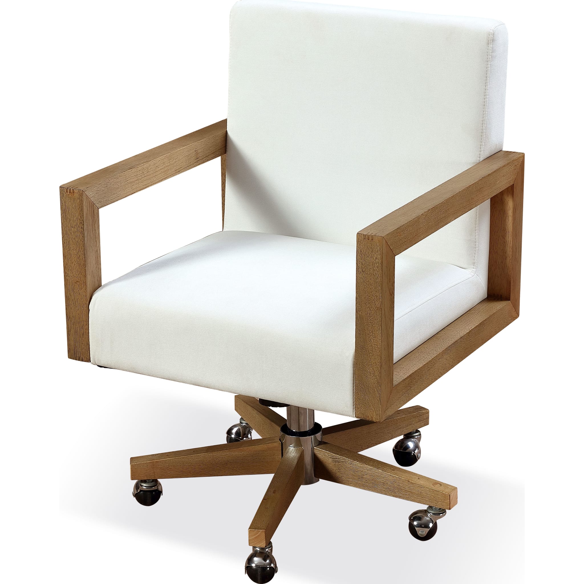 One Wood Frame Home Office Chair in Solid Wood and White Canvas