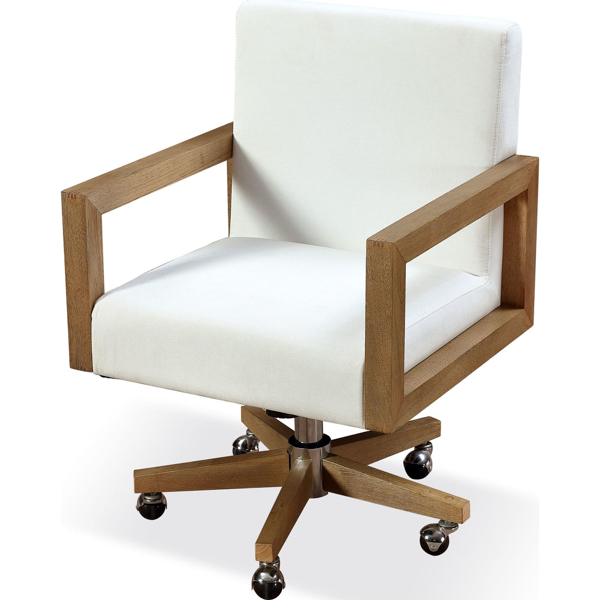 One Wood Frame Home Office Chair in Solid Wood and White Canvas