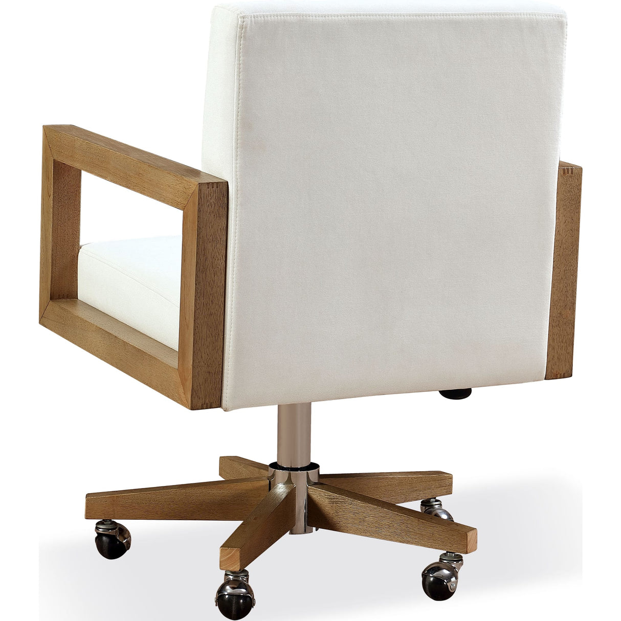 One Wood Frame Home Office Chair in Solid Wood and White Canvas