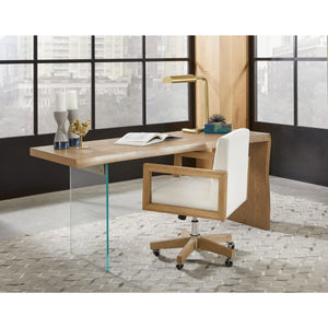 One Wood Frame Home Office Chair in Solid Wood and White Canvas