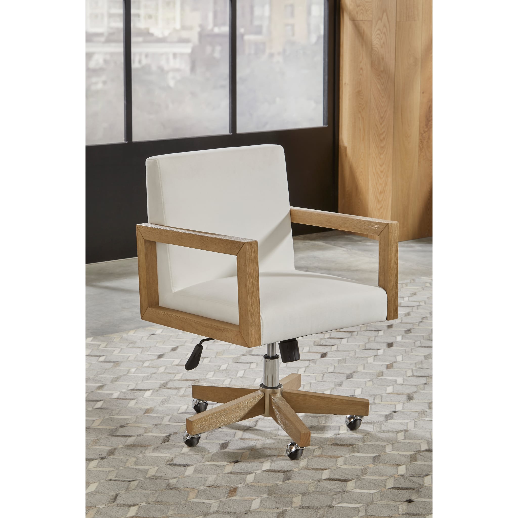 One Wood Frame Home Office Chair in Solid Wood and White Canvas