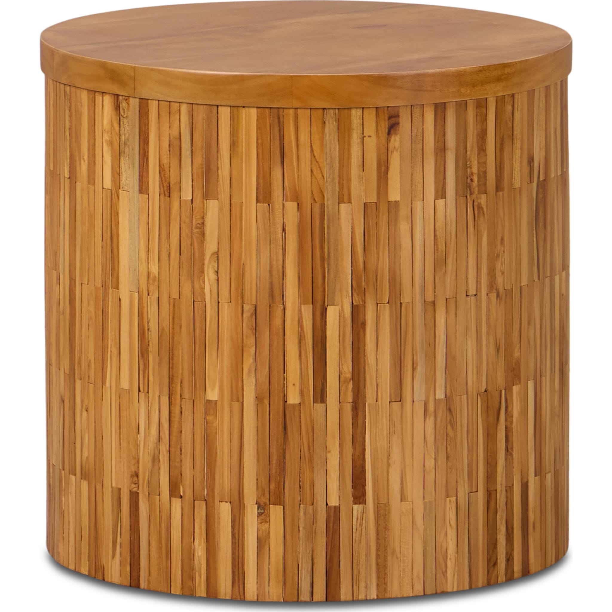 One Wood Tile Round End Table in Solid Teak