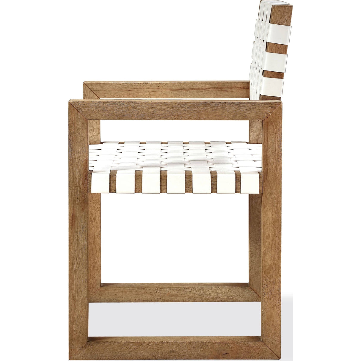 One Woven Leather and Solid Wood Dining Arm Chair in White and Bisque
