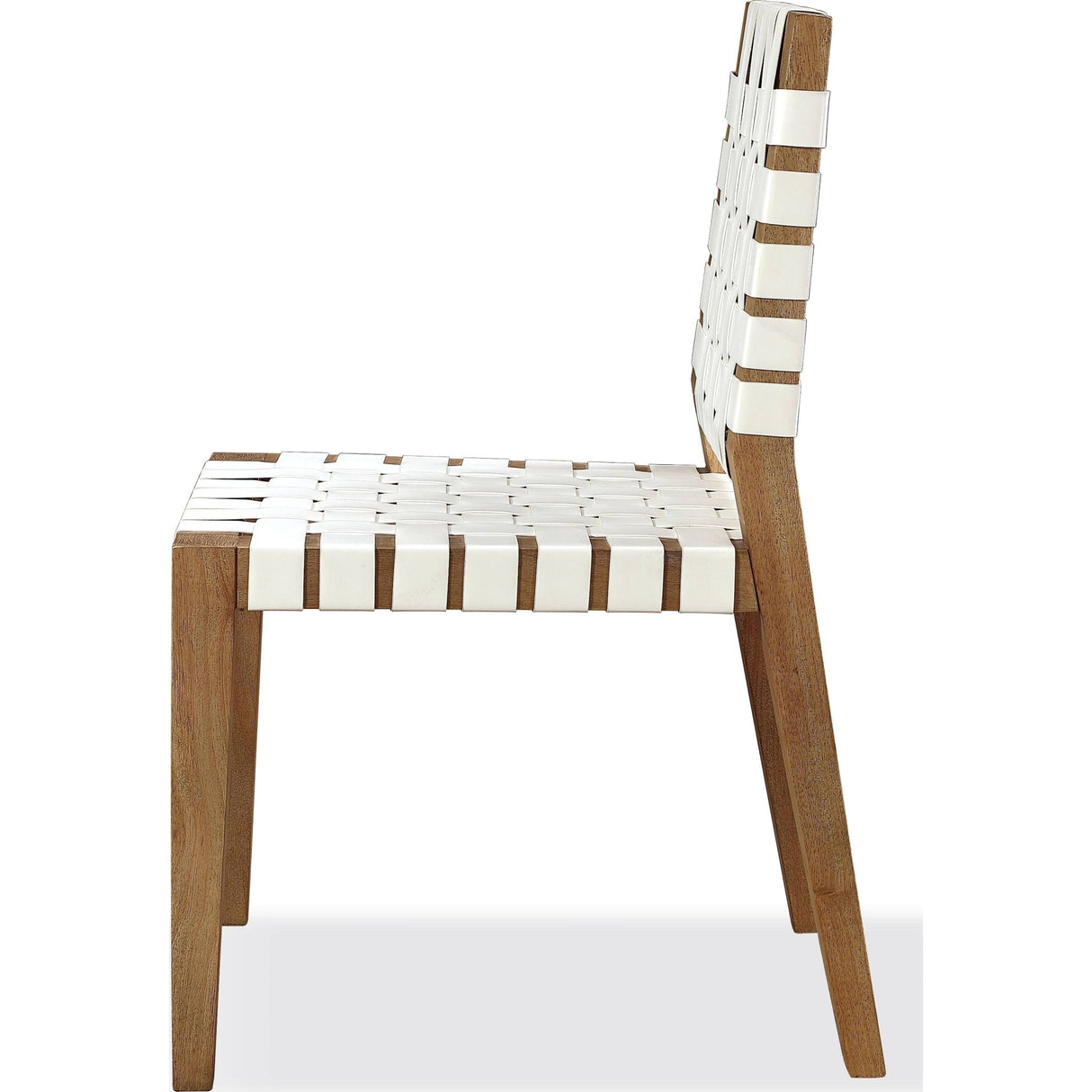 One Woven Leather and Solid Wood Dining Side Chair in White and Bisque
