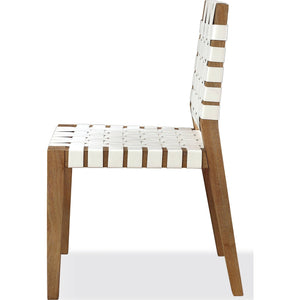 One Woven Leather and Solid Wood Dining Side Chair in White and Bisque