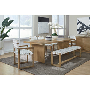 One Woven Leather and Solid Wood Dining Side Chair in White and Bisque