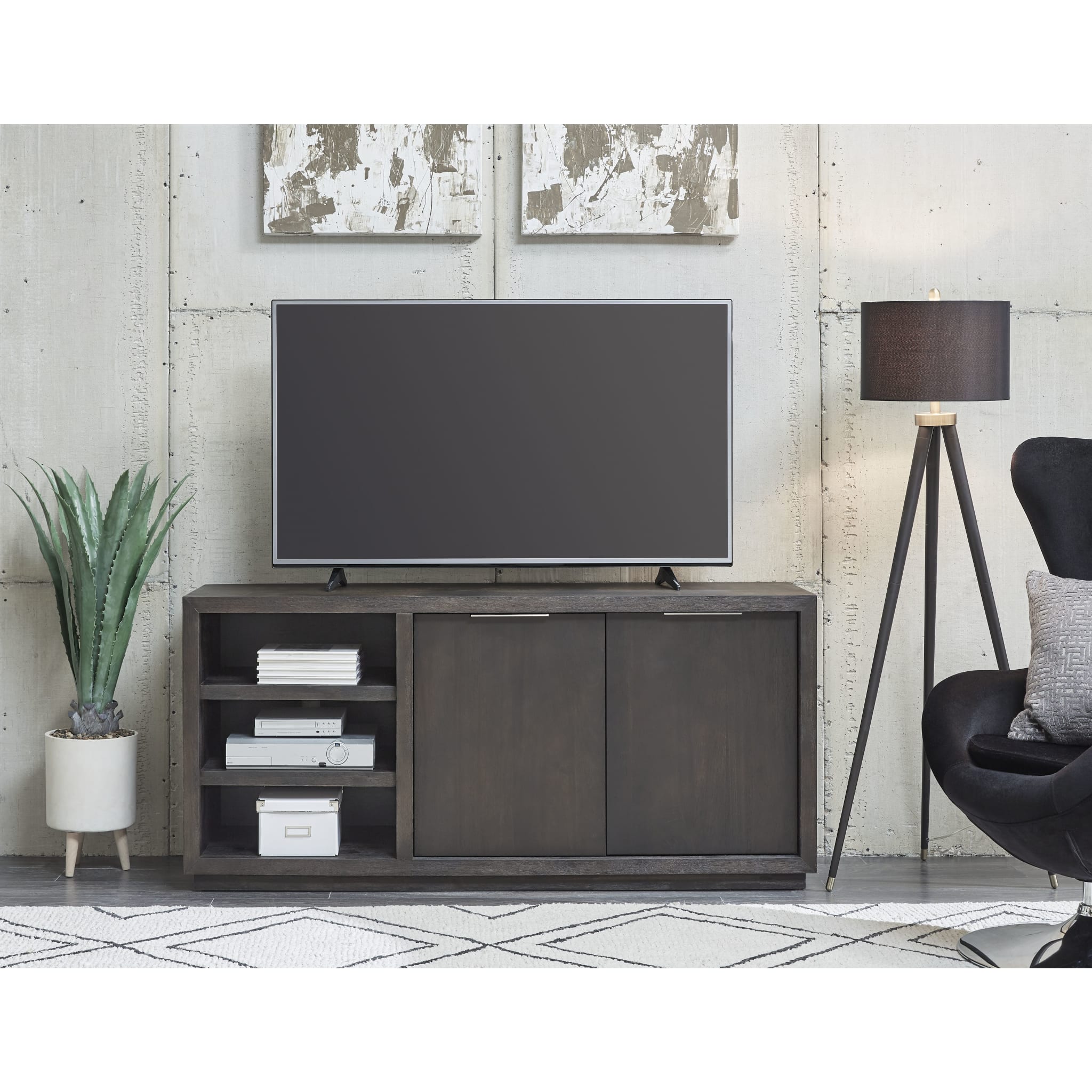Oxford 64 inch Two Drawer Two Shelf Media Console in Basalt Grey