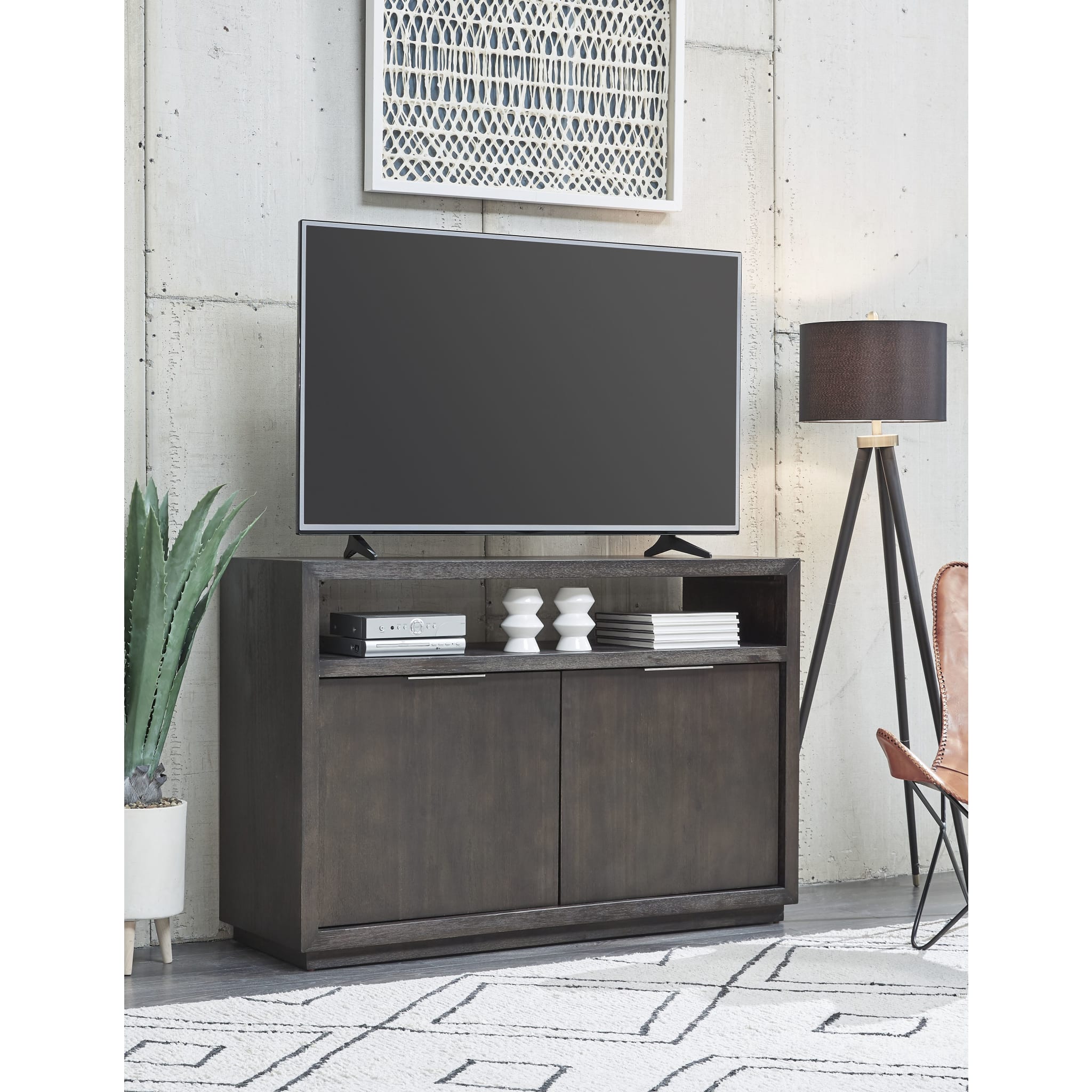 Oxford Solid Wood 54 inch Media Console in Basalt Grey