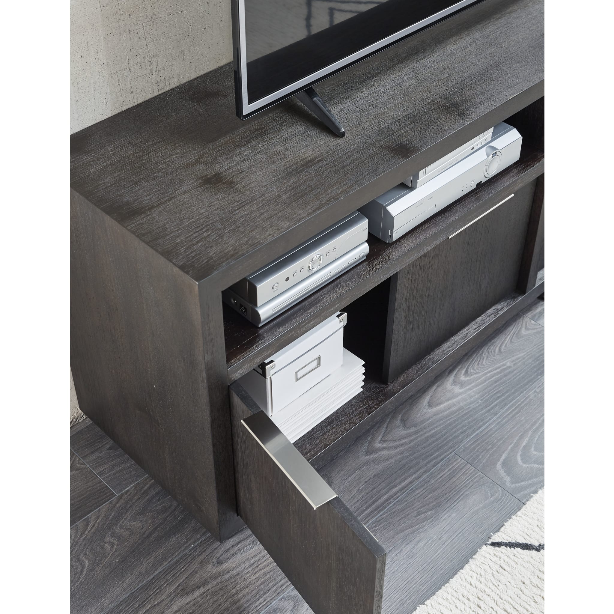 Oxford Solid Wood 74 inch Media Console in Basalt Grey