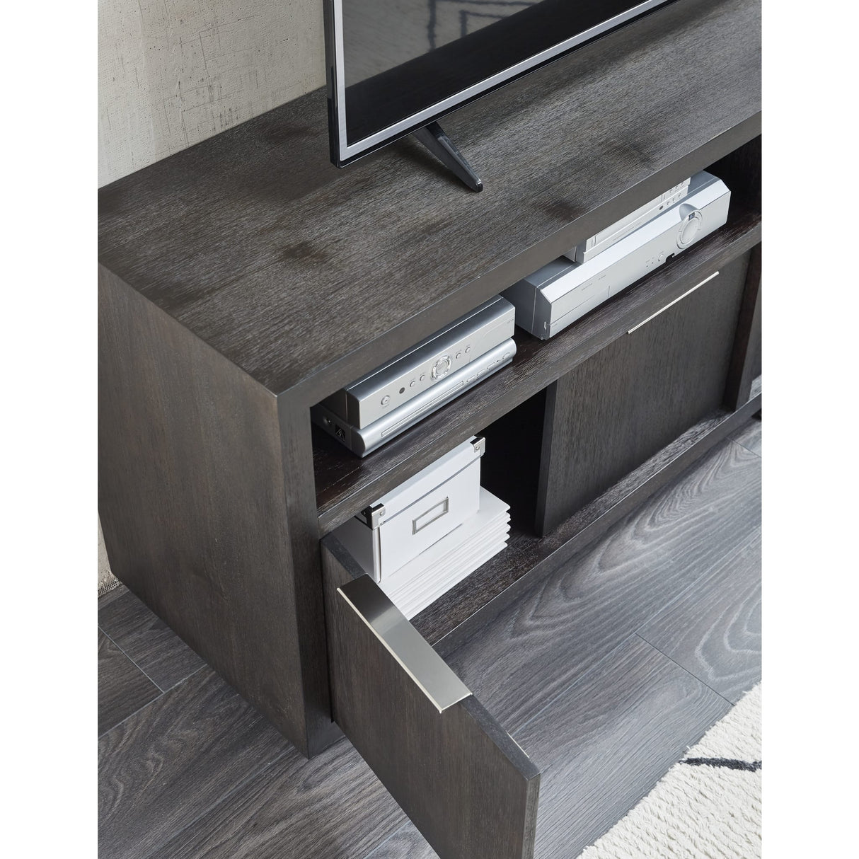Oxford Solid Wood 74 inch Media Console in Basalt Grey