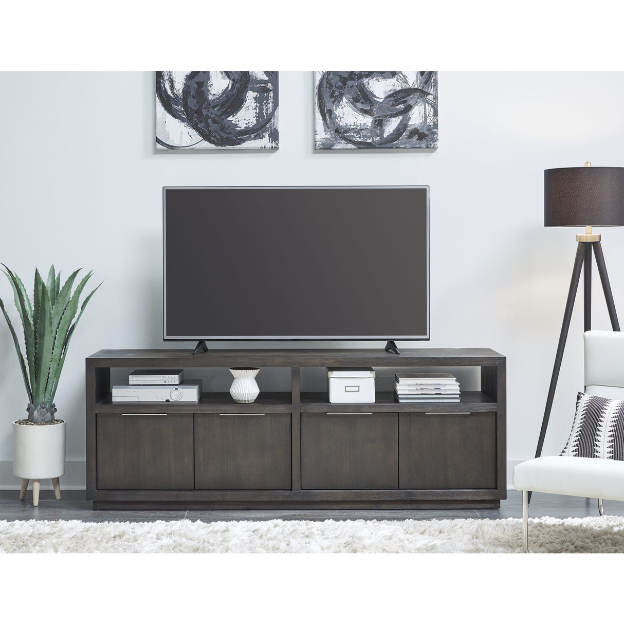 Oxford Solid Wood 74 inch Media Console in Basalt Grey