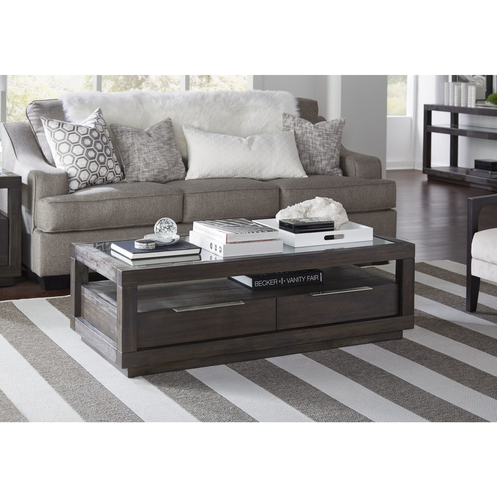 Oxford Two Drawer Rectangular Coffee Table in Basalt Grey