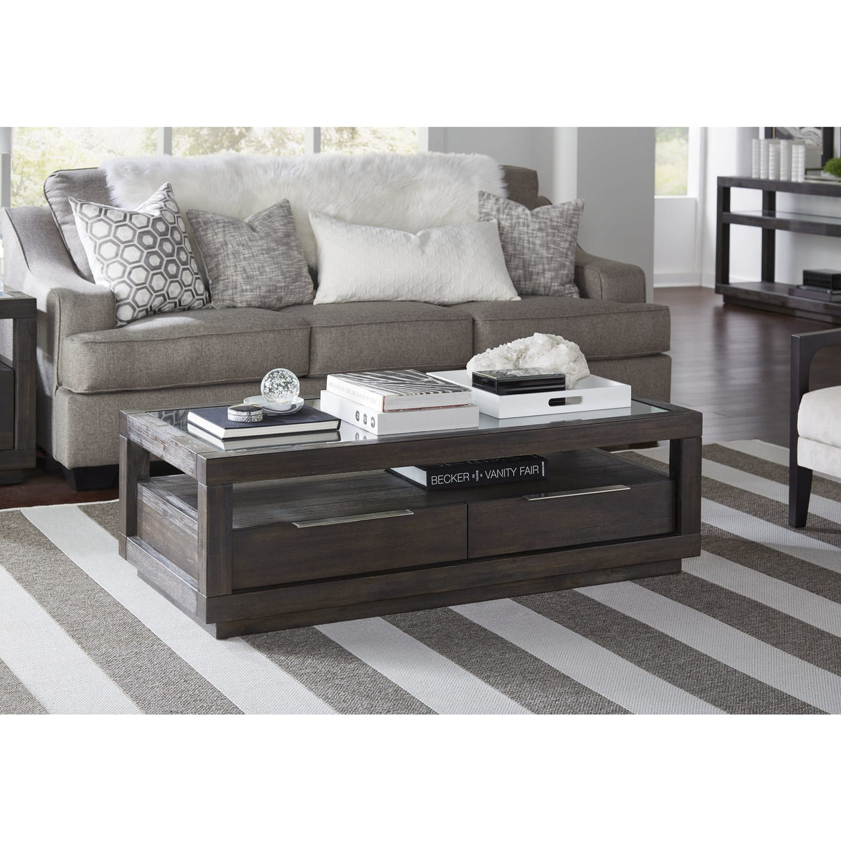 Oxford Two Drawer Rectangular Coffee Table in Basalt Grey