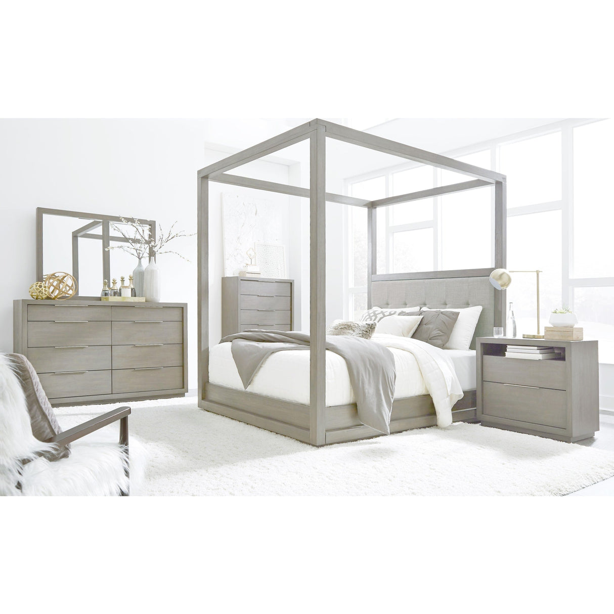Oxford Upholstered Canopy Bed in Mineral