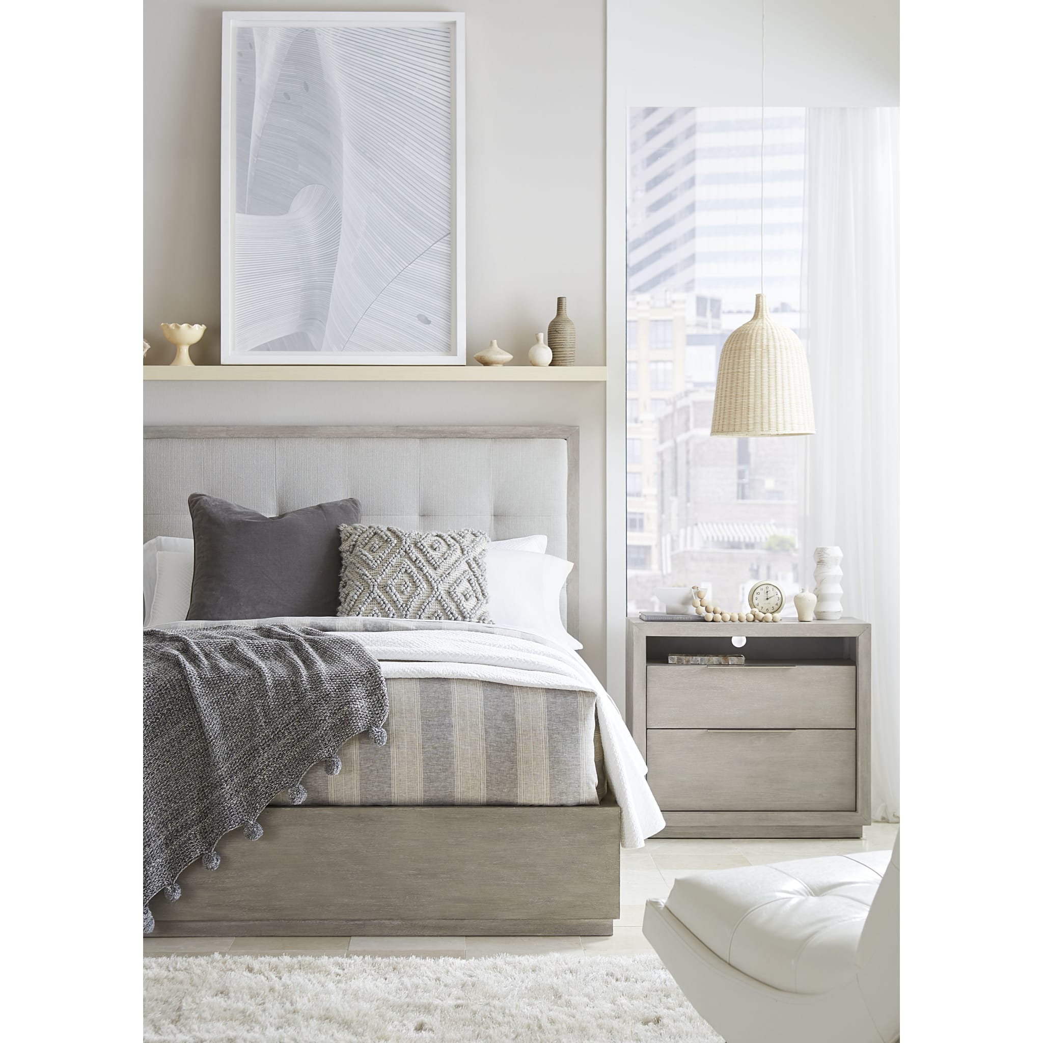 Oxford Upholstered Platform Bed in Mineral