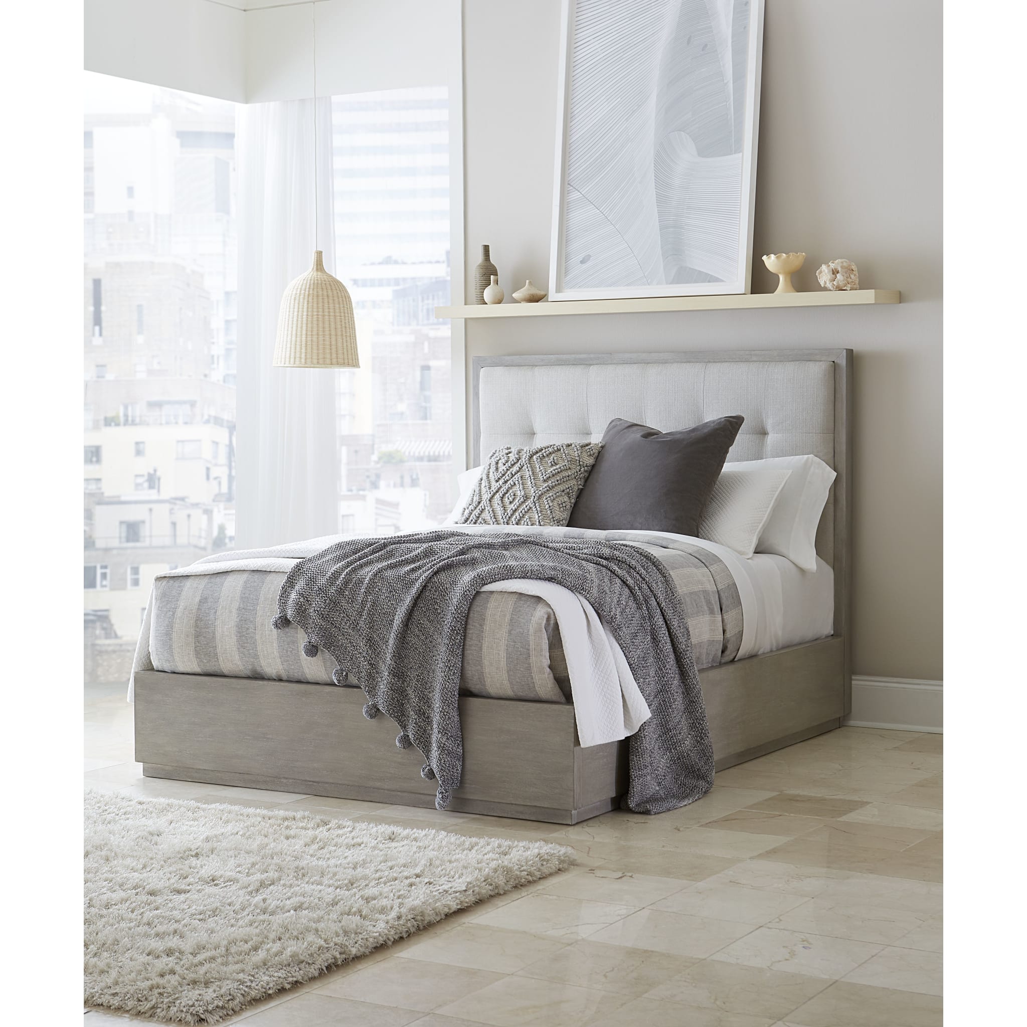 Oxford Upholstered Platform Bed in Mineral
