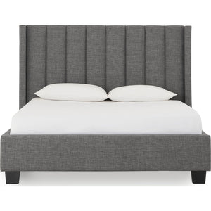 Palermo Upholstered Wingback Platform Bed in Dark Stone