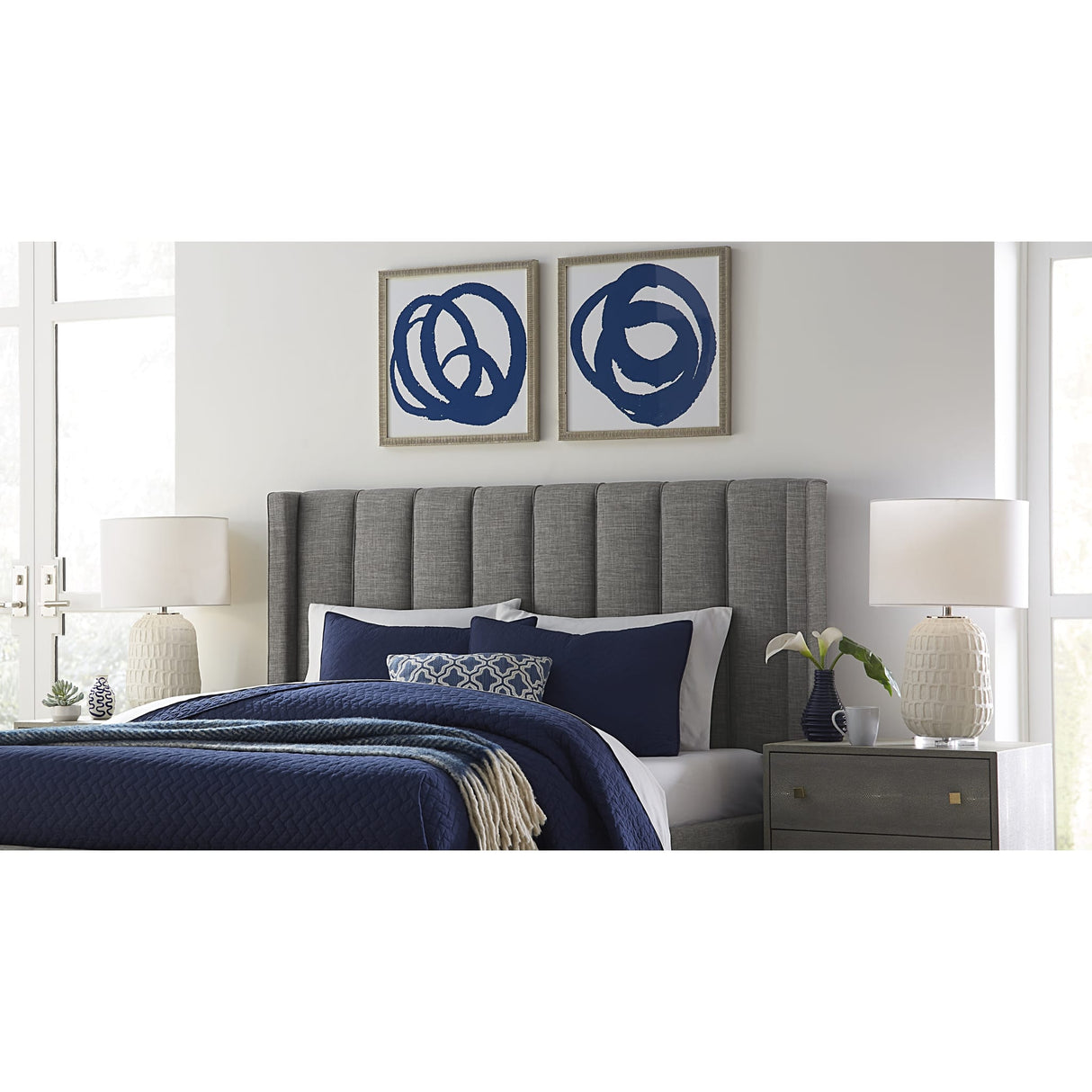 Palermo Wingback Upholstered Headboard in Dark Stone Linen