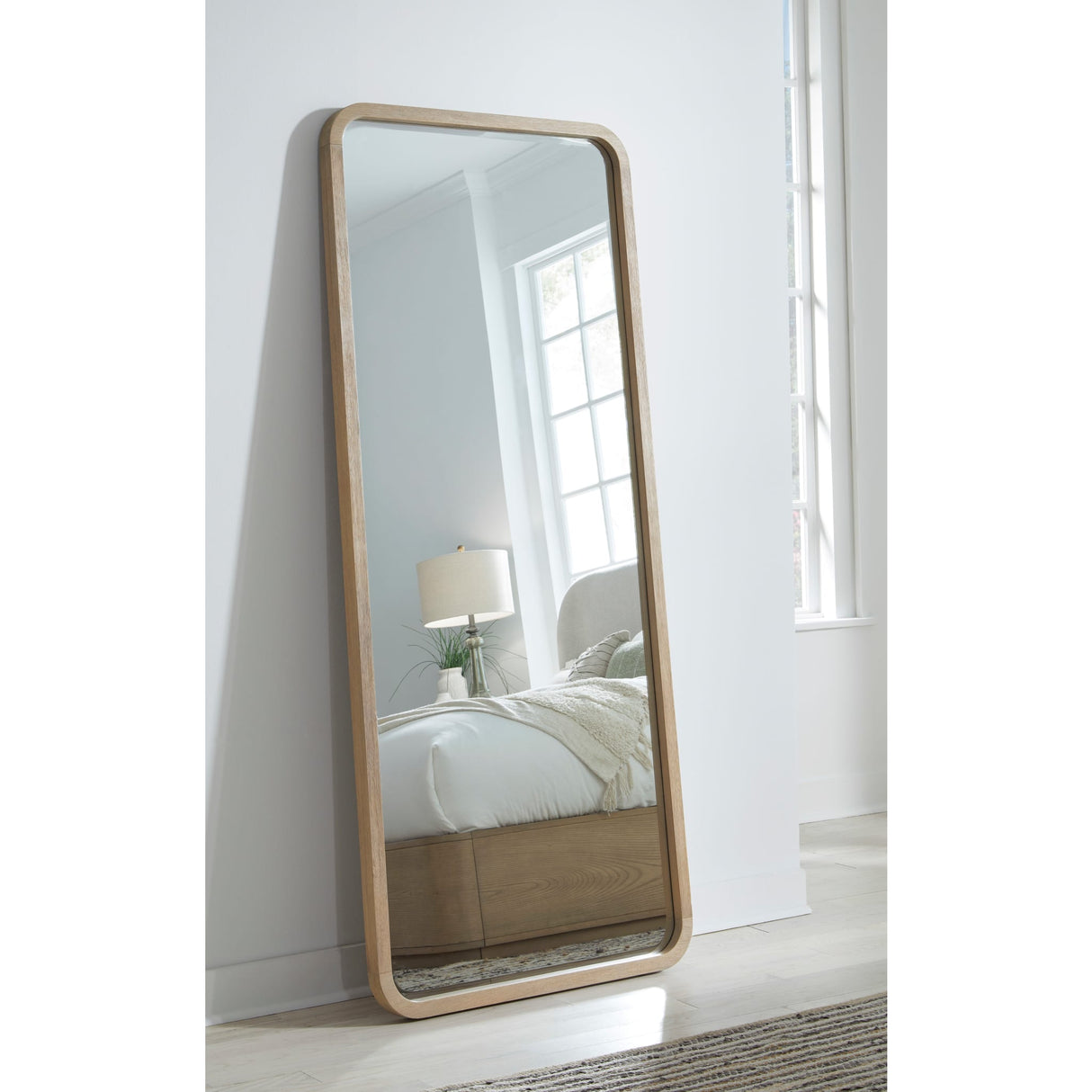 Penny Beveled Glass Floor Mirror in Buff Cream