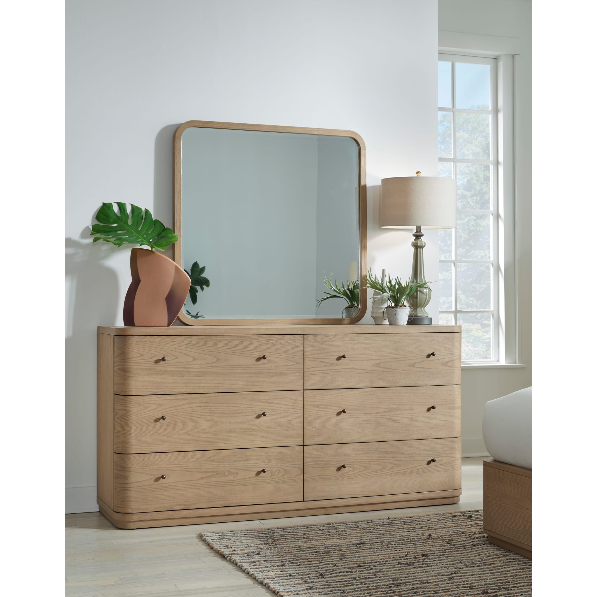Penny Beveled Glass Wall or Dresser Mirror in Buff Cream