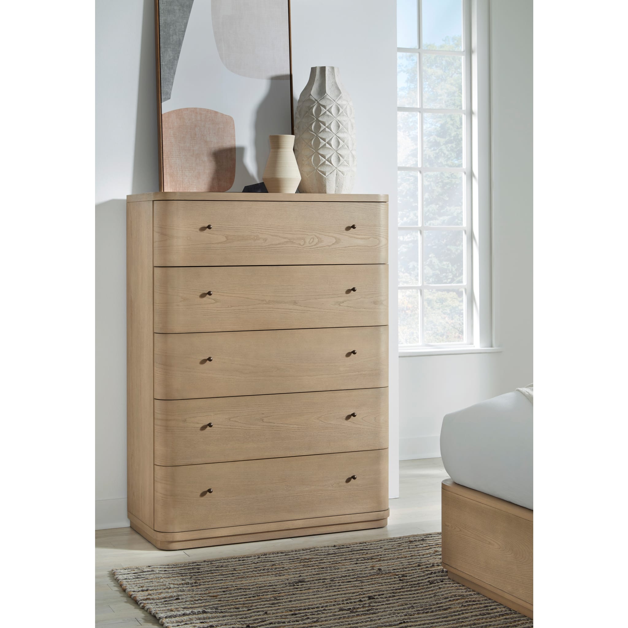 Penny Five Drawer White Ash Chest in Buff Cream