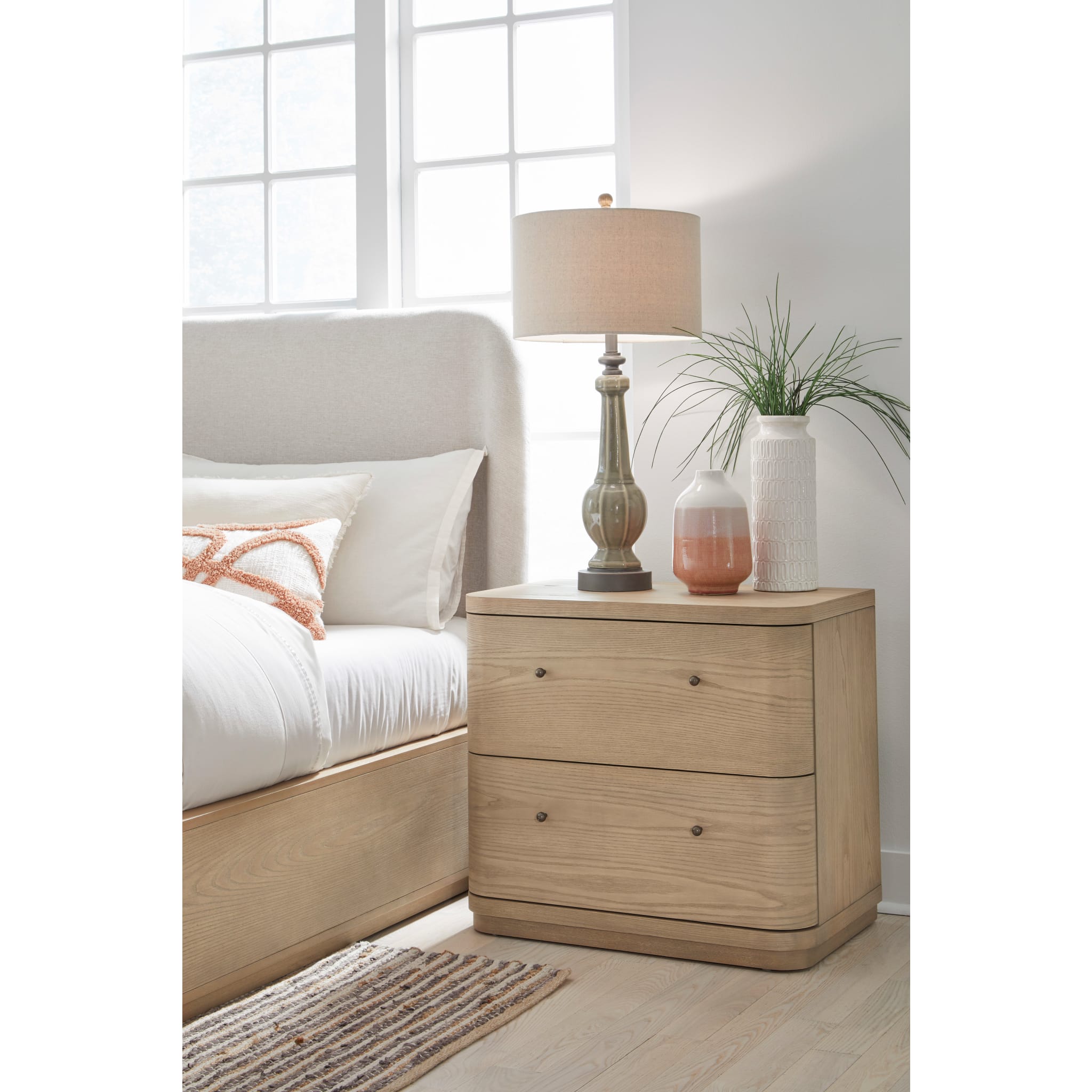 Penny Two Drawer White Ash Nightstand in Buff Cream
