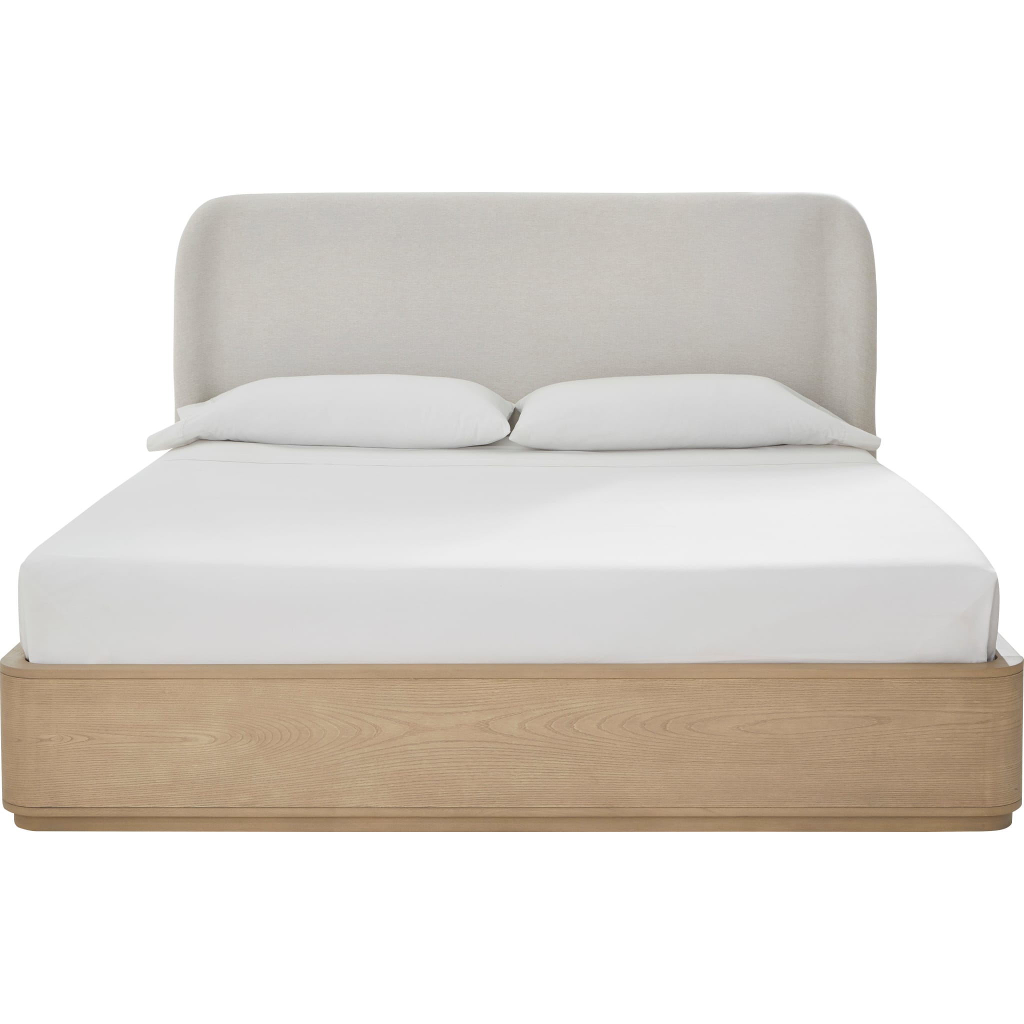 Penny Upholstered Platform Bed in Buff Cream Ash and Oatmeal Linen