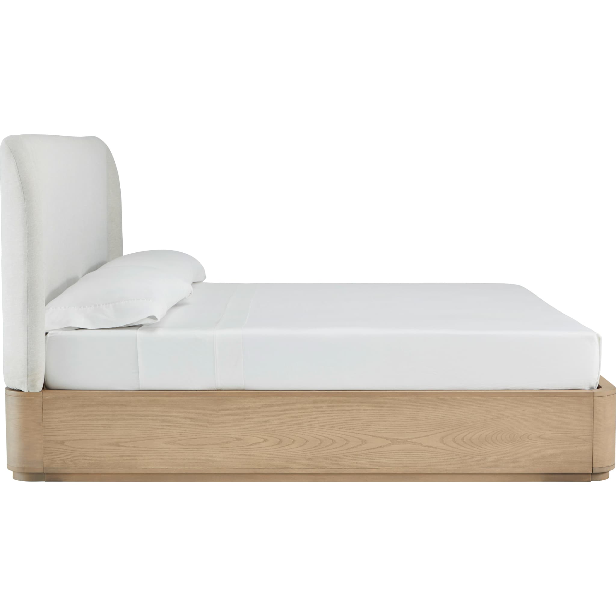 Penny Upholstered Platform Bed in Buff Cream Ash and Oatmeal Linen
