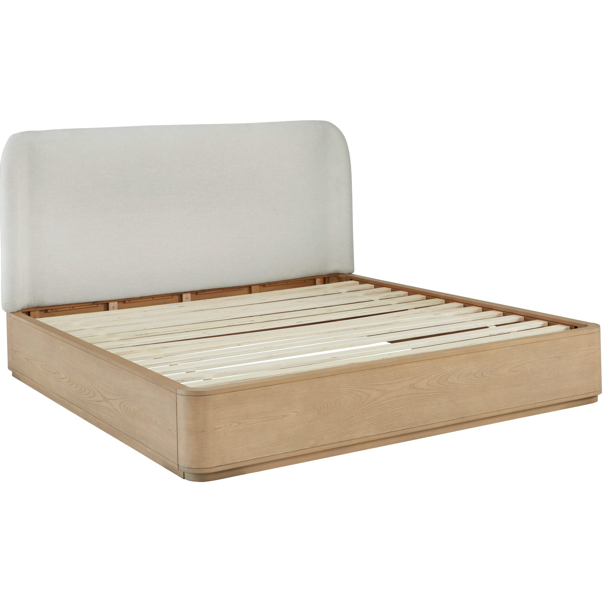 Penny Upholstered Platform Bed in Buff Cream Ash and Oatmeal Linen