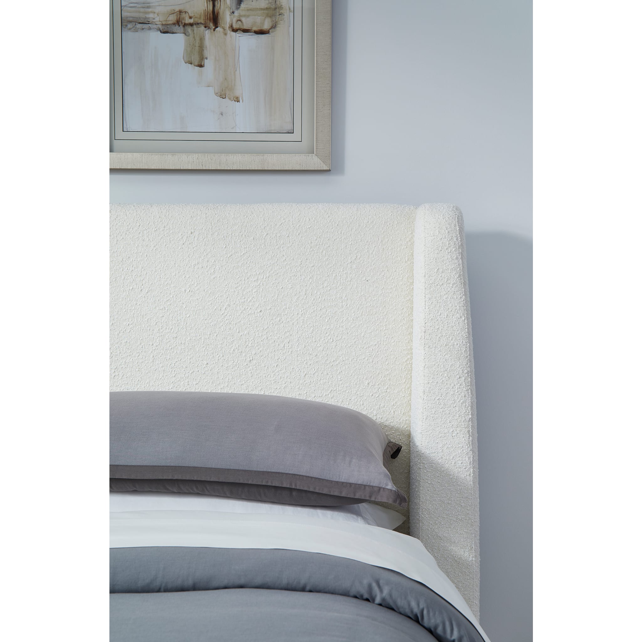 Presley Upholstered Wingback Platform Bed in Cottage Cheese Boucle