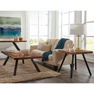 Reese Live Edge Solid Wood Metal Leg Coffee Table in Natural Acacia