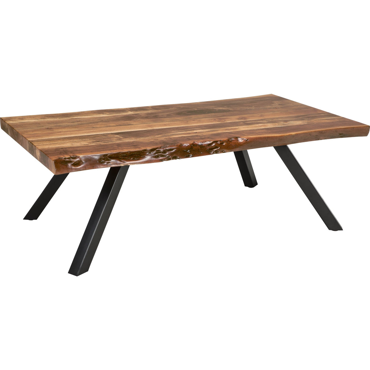 Reese Live Edge Solid Wood Metal Leg Coffee Table in Natural Acacia