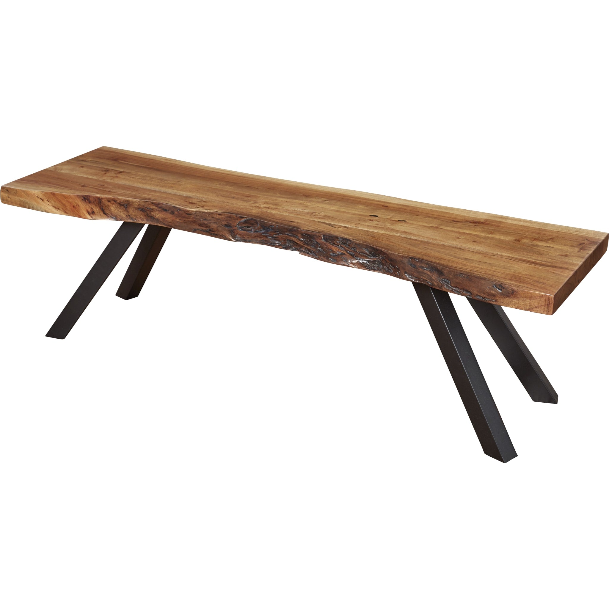 Reese Live Edge Solid Wood Metal Leg Dining Bench in Natural Acacia