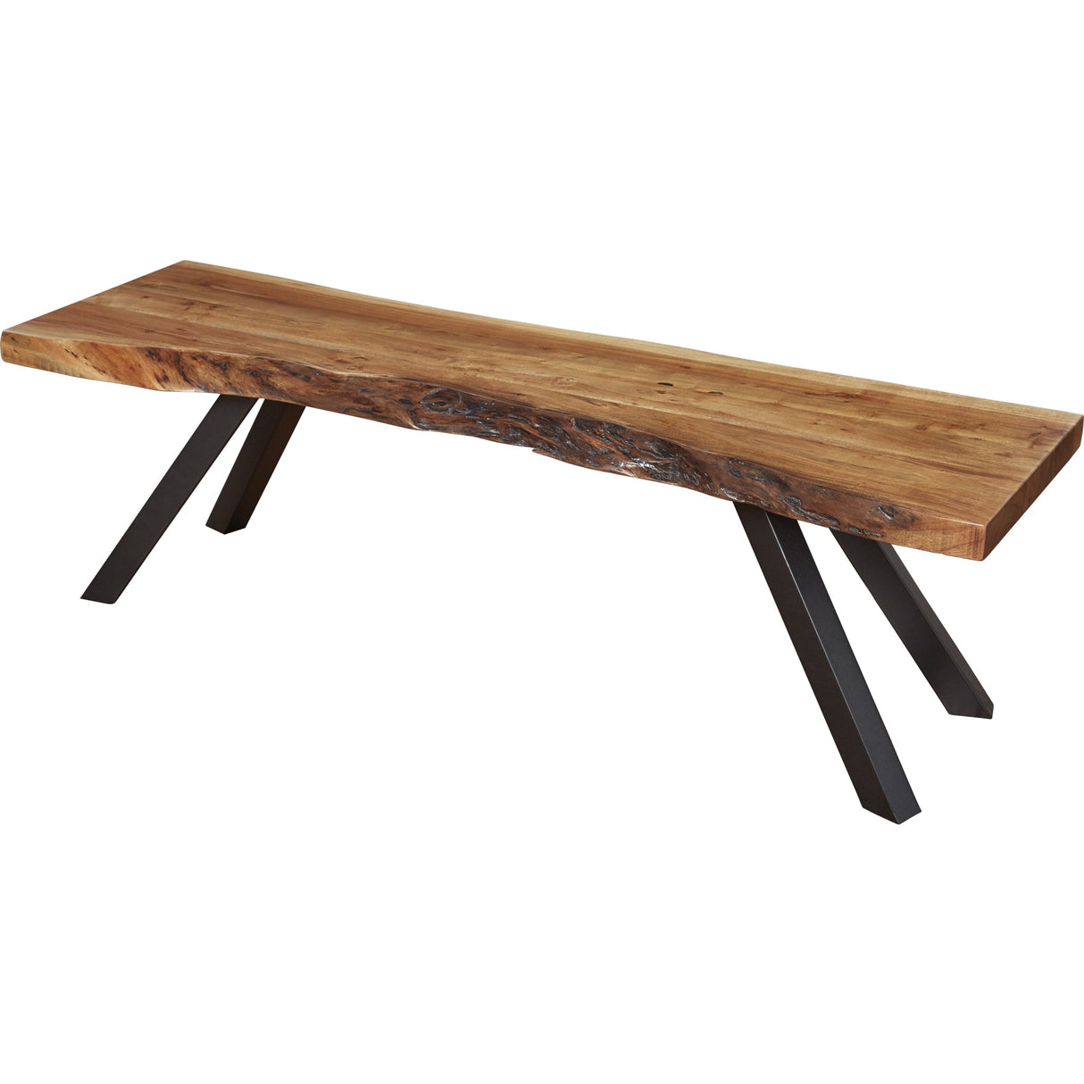 Reese Live Edge Solid Wood Metal Leg Dining Bench in Natural Acacia
