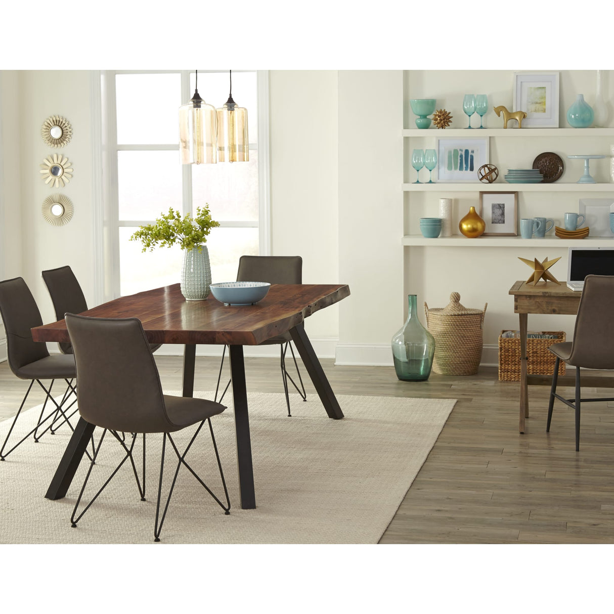 Reese Live Edge Solid Wood Metal Leg Dining Table in Natural Acacia