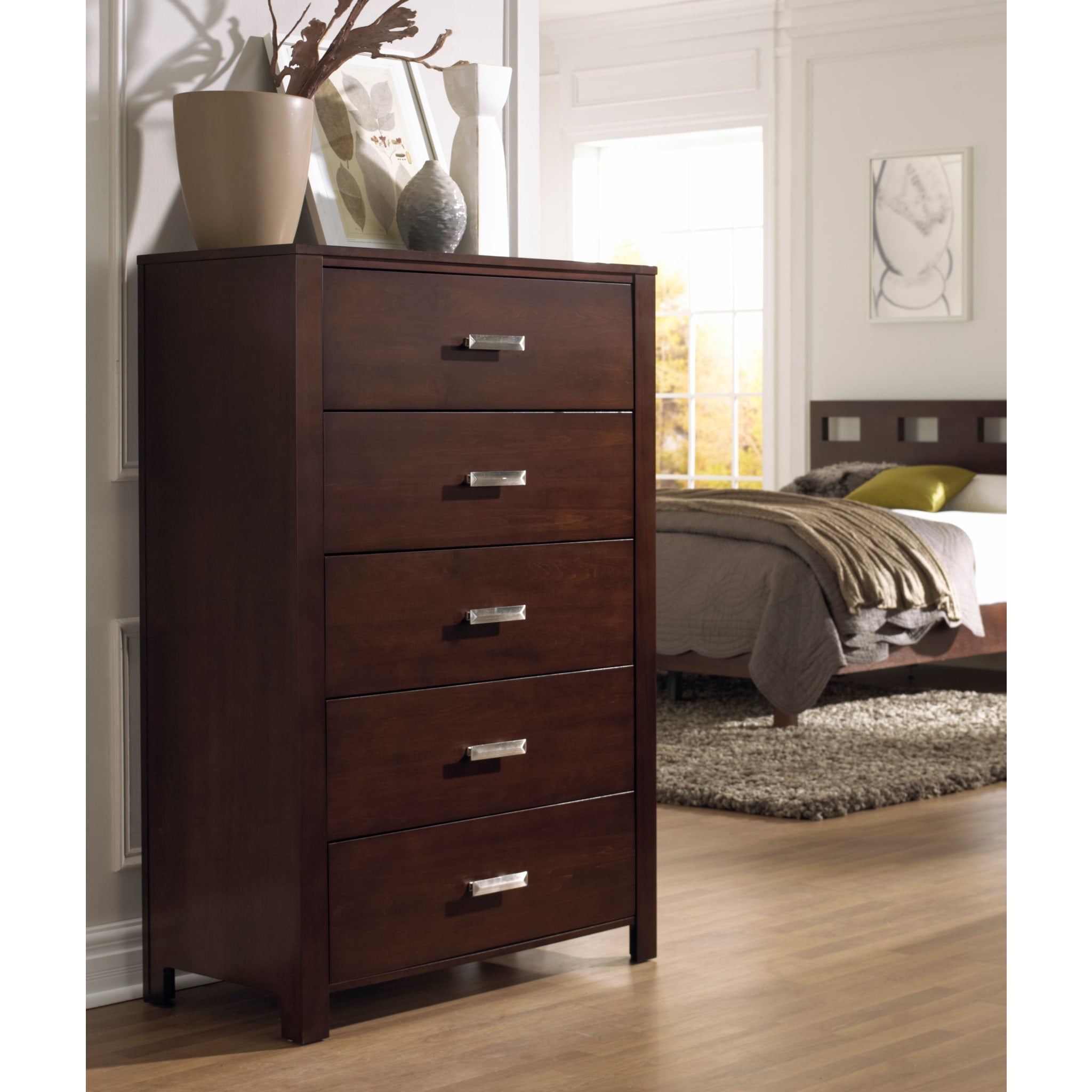 Riva Five Drawer Chest in Chocolate Brown (2024)