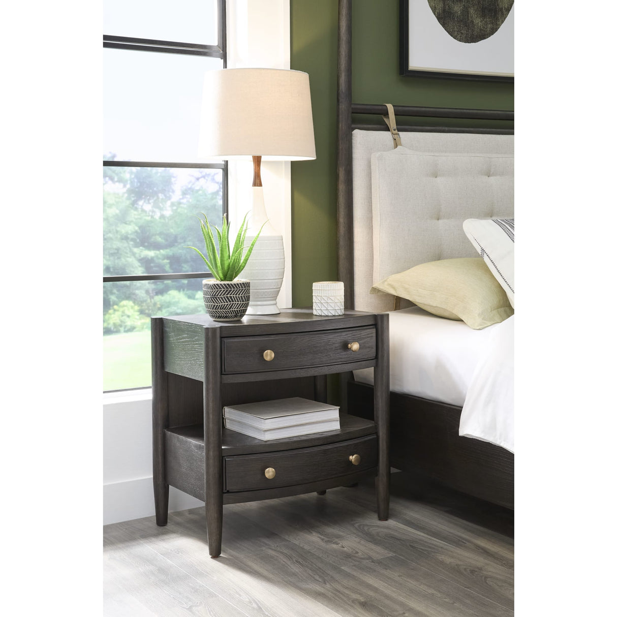 Rockport Two Drawer One Shelf Oak Wood Nightstand in Yin