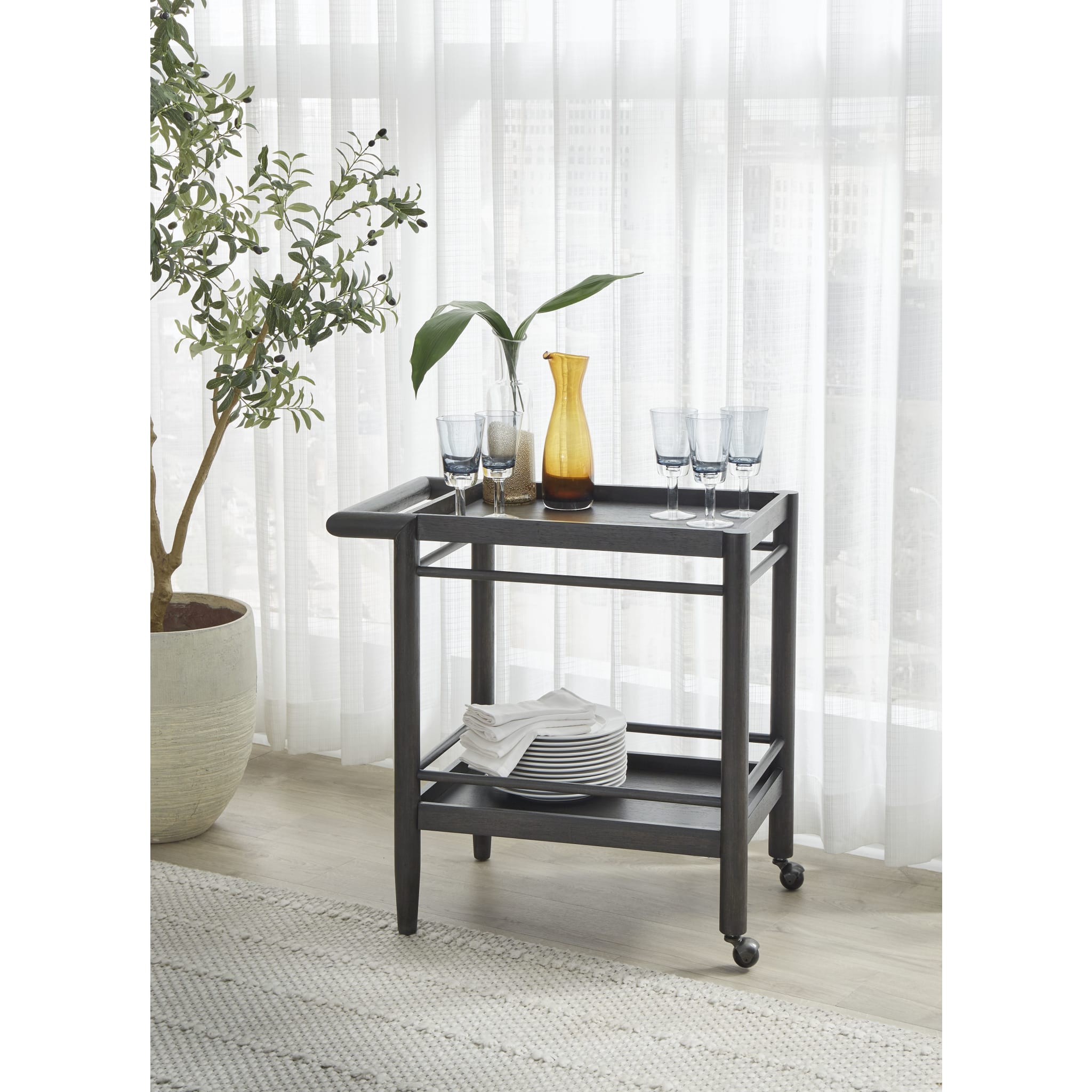 Rockport Two Shelf Rolling Bar Cart in Yin